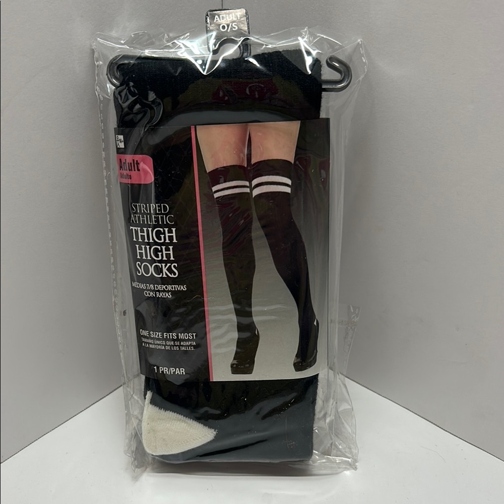Party City Black and White Striped Thigh High Socks